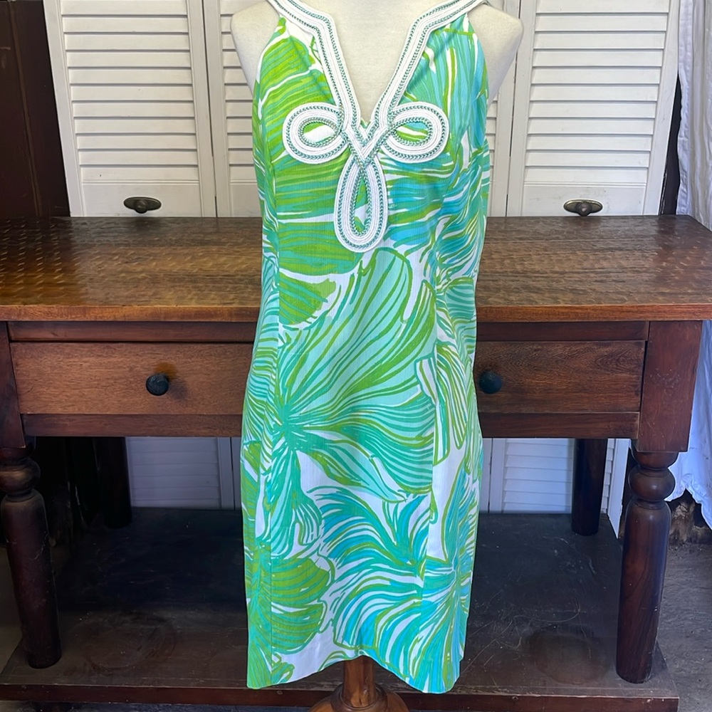 Lilly Pulitzer Green Tropical Print Sleeveless Dress. Size 6